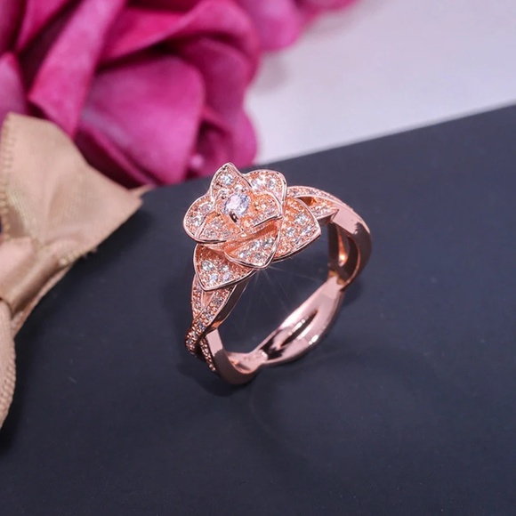 Sparkling Rose Ring "Iced Out Collection" Hip Hop, Gold Ring, Gold Rose Ring - Picture 8 of 9